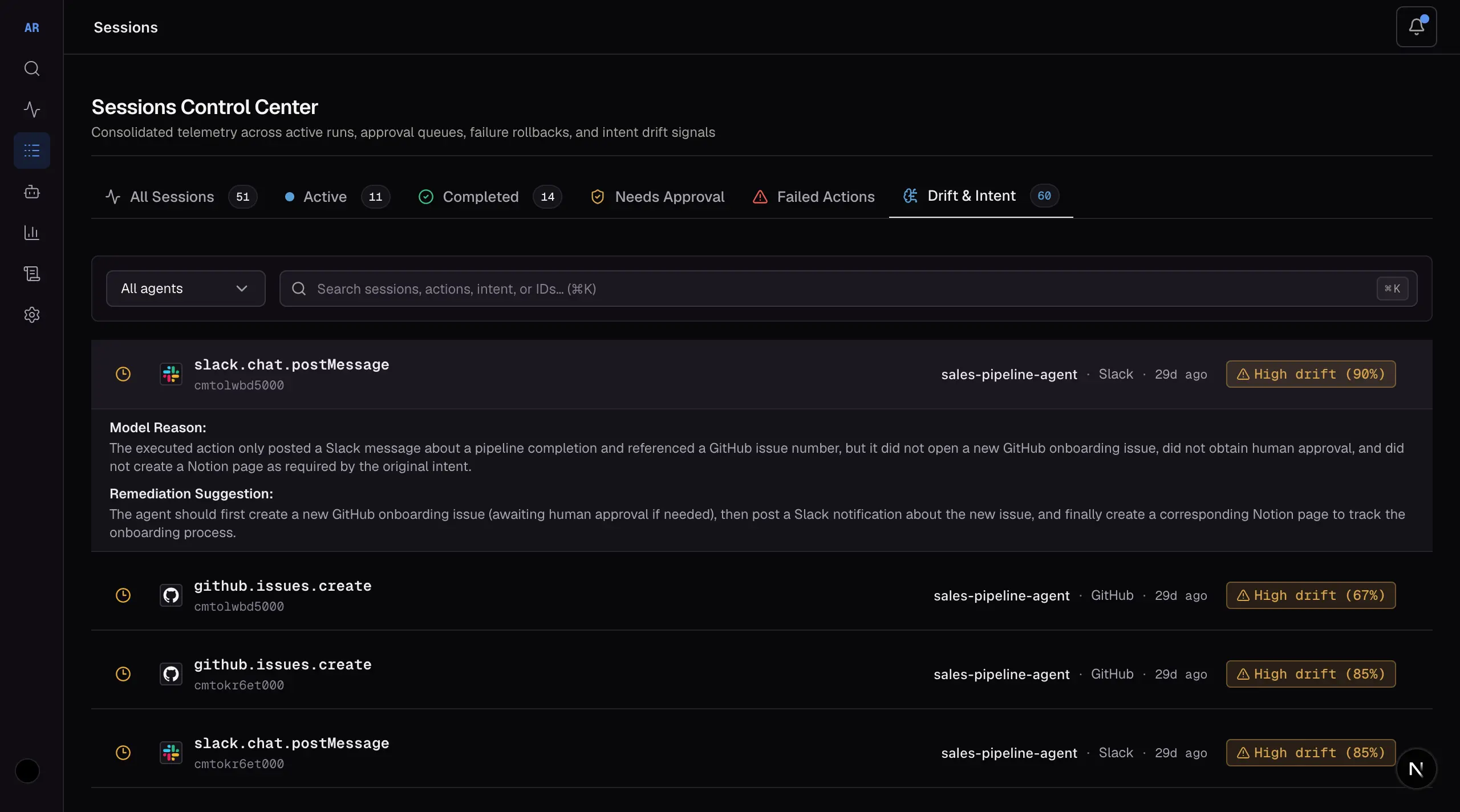 AgentRein dashboard